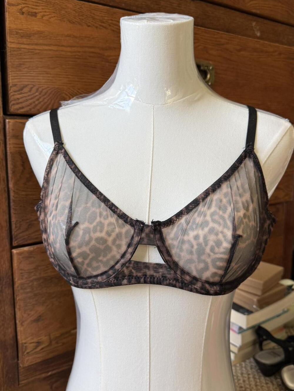 Leopard print underwire see through bralette